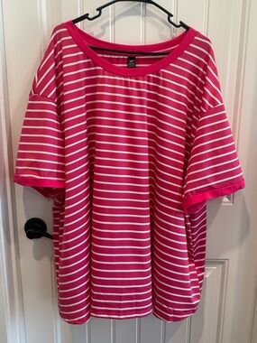 SHEIN Pink and White Striped Curvy Tee